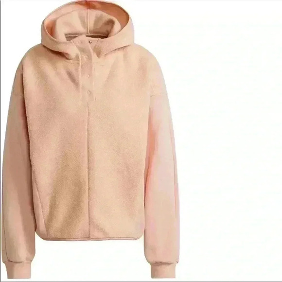 adidas Essentials Golden Logo Fleece Hoodie in Halo Blush Size 1X NWT - Picture 3 of 12